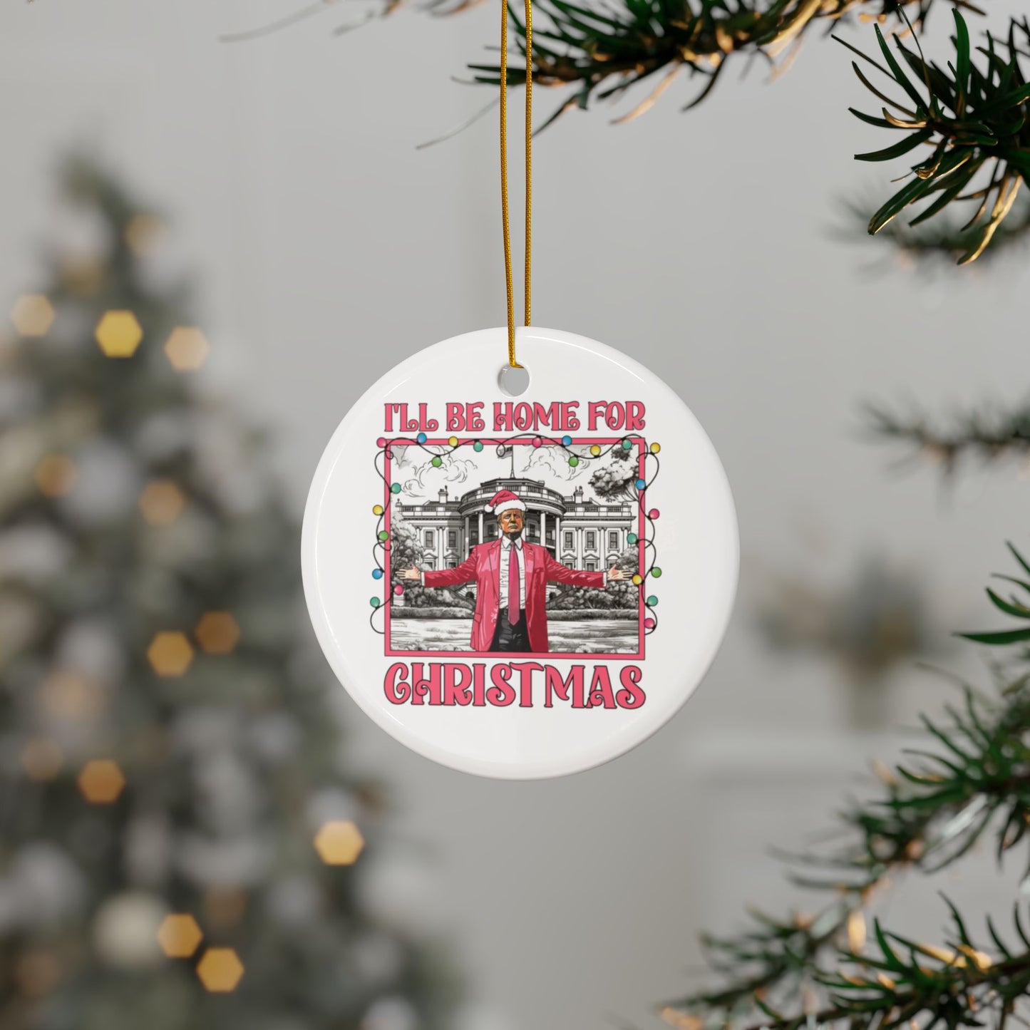 I'll Be Home For Christmas - Pink Whitehouse Ornament