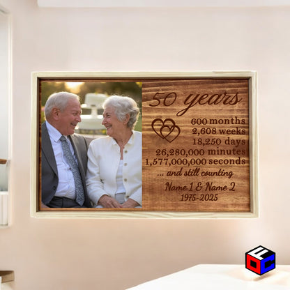 Personalized Vertical Small Metal Photo in Magnetic Shadowbox Frame with Custom 50 Year Anniversary Engraving - Personalized Gift - Wall Art