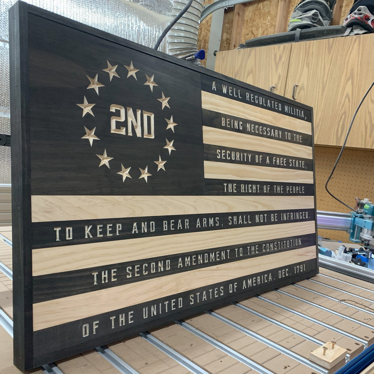 2nd Amendment Engraved USA Flag with Frame