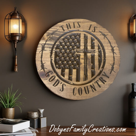 God's Country Engraved Wood Sign