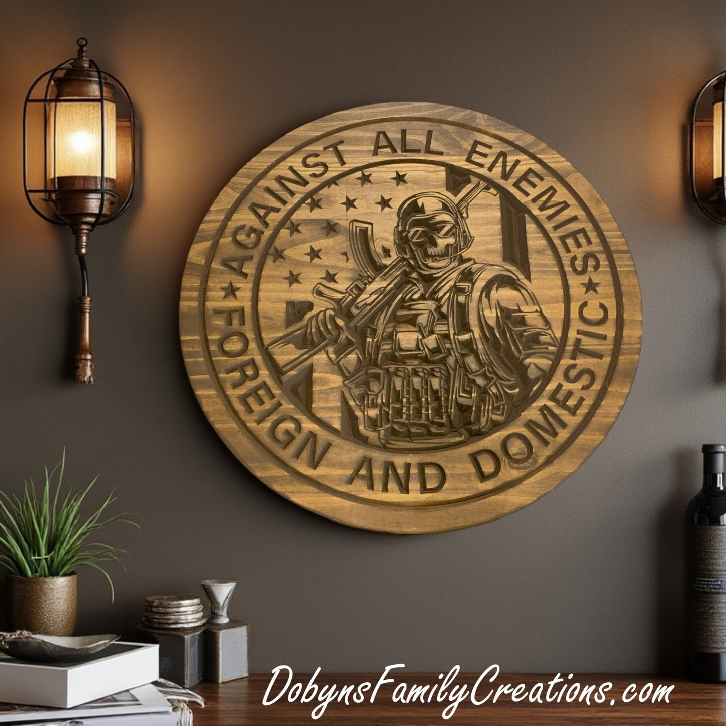 Against All Enemies Foreign and Domestic Wood Sign - Patriotic Wall Decor