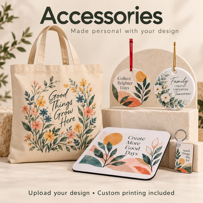 Product title Personalized Accessories – Custom Keychains, Mouse Pads, Ornaments & Tote Bags