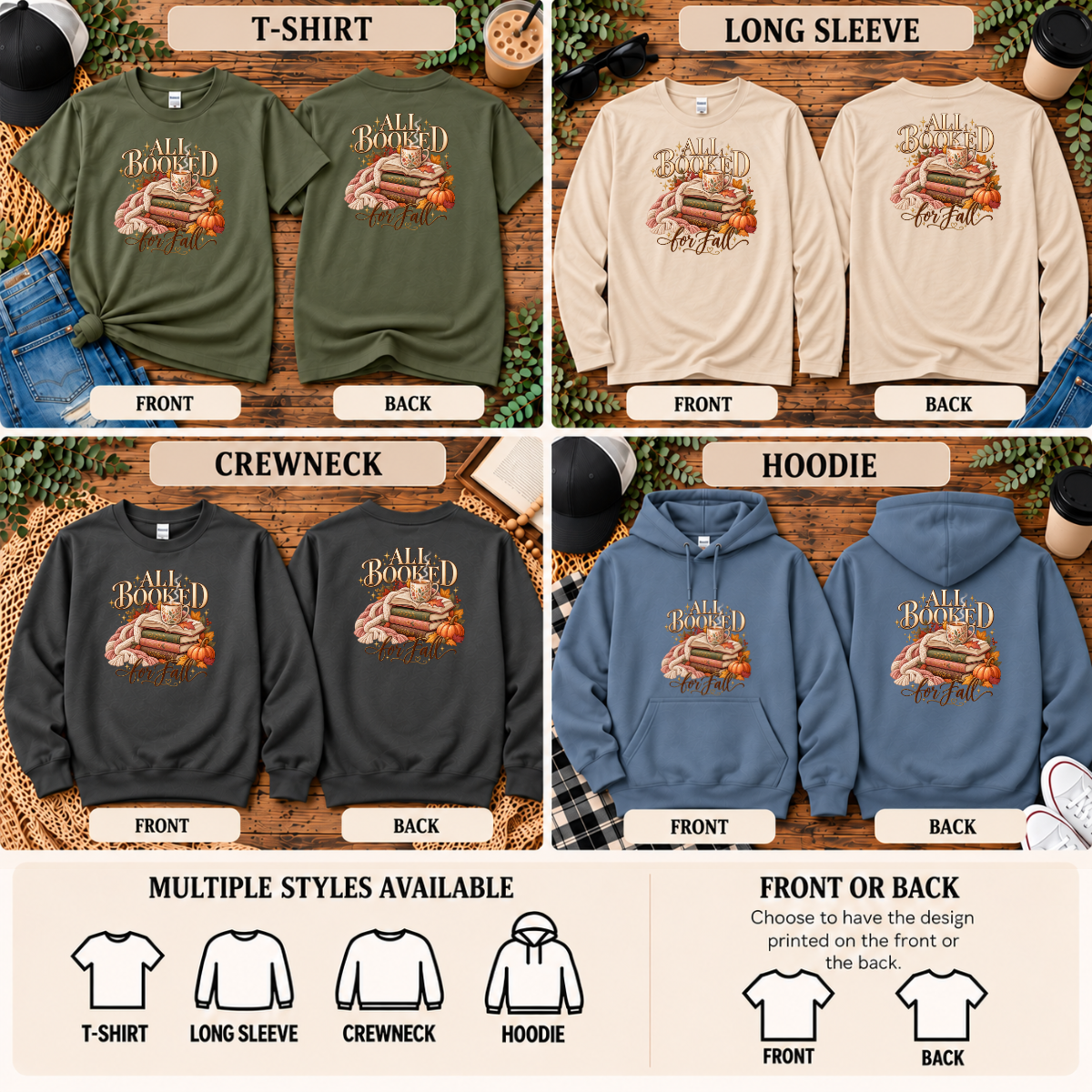 All Booked for Fall | Book Lover Fall T-Shirt, Long Sleeve, Crewneck & Hoodie