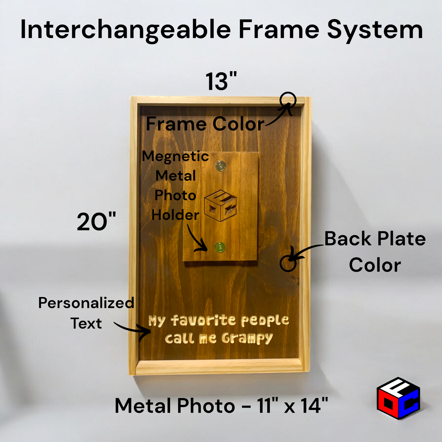 Personalized 11" x 14" Vertical Metal Photo in Magnetic Shadow Frame with Custom Engraving