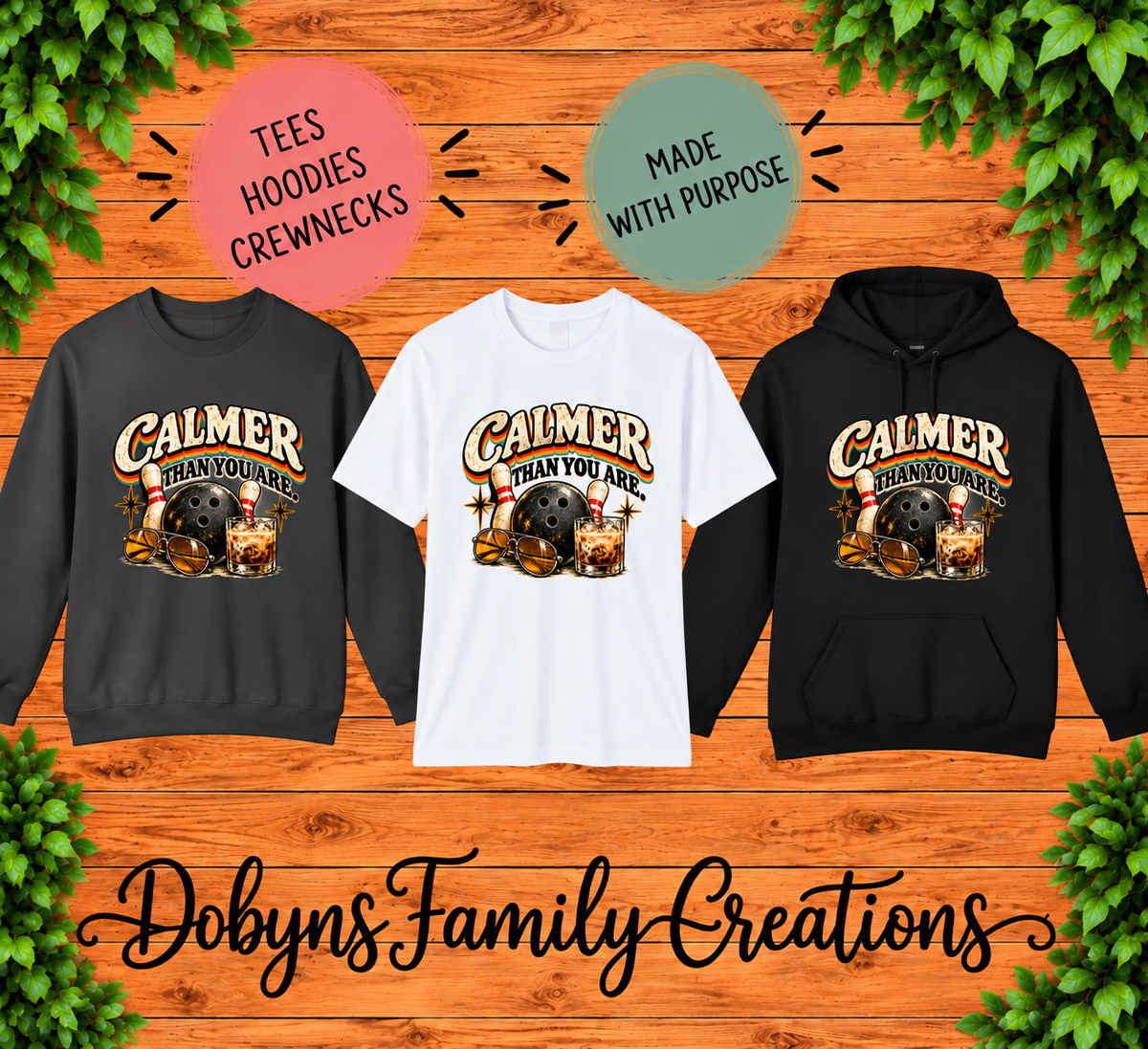 Calmer Than You Are | Retro Bowling Shirt, Crewneck & Hoodie