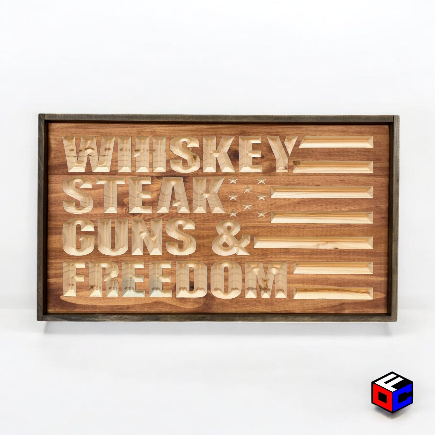 Whiskey Steak Guns & Freedom - Natural Engraved Sign