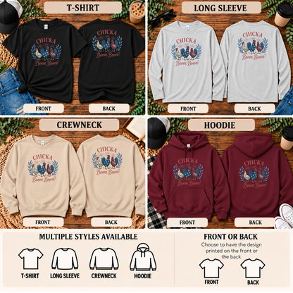Chicka Boom Boom | Patriotic Chicken T-Shirt, Long Sleeve, Crewneck & Hoodie