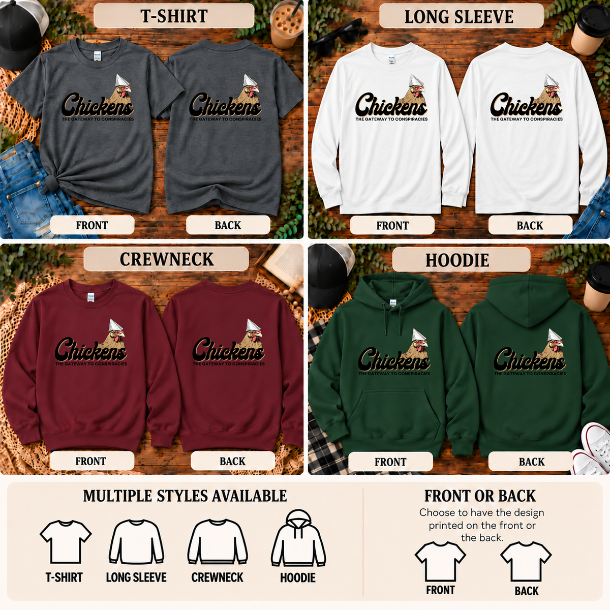 Chickens Are the Gateway to Conspiracies Shirt, Crewneck & Hoodie