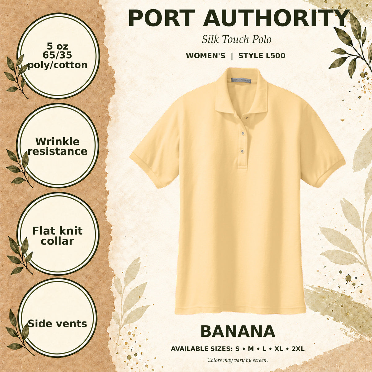 Port Authority Silk Touch Women's Polo — Banana, fabric and garment details