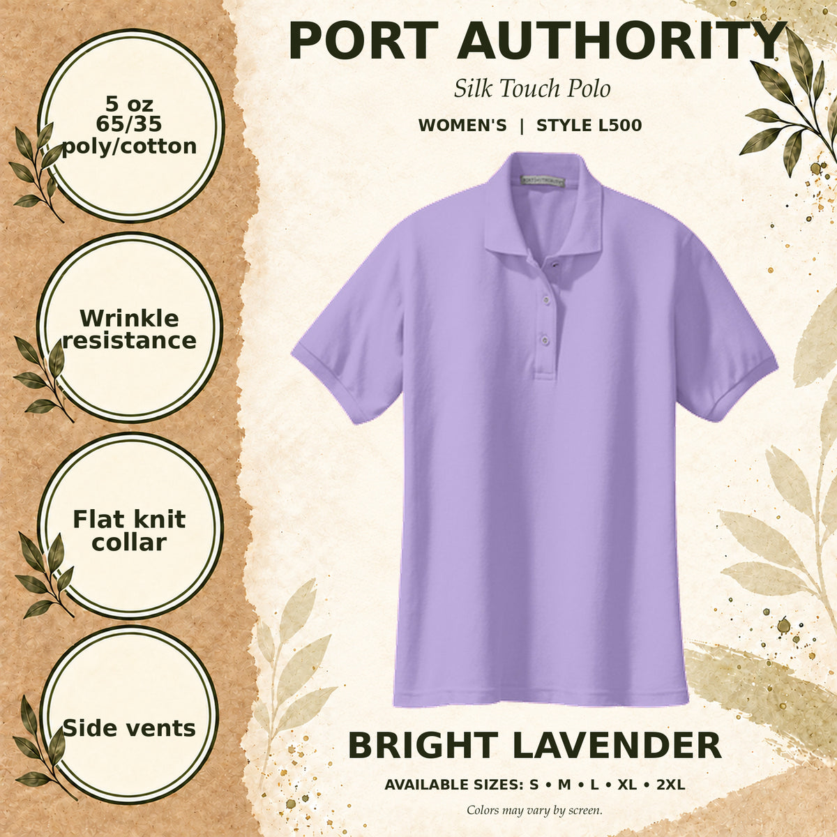 Port Authority Silk Touch Women's Polo — Bright Lavender, fabric and garment details