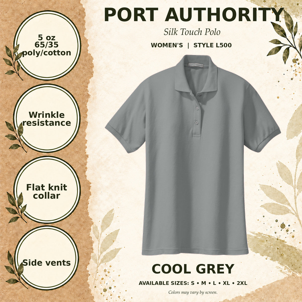 Port Authority Silk Touch Women's Polo — Cool Grey, fabric and garment details