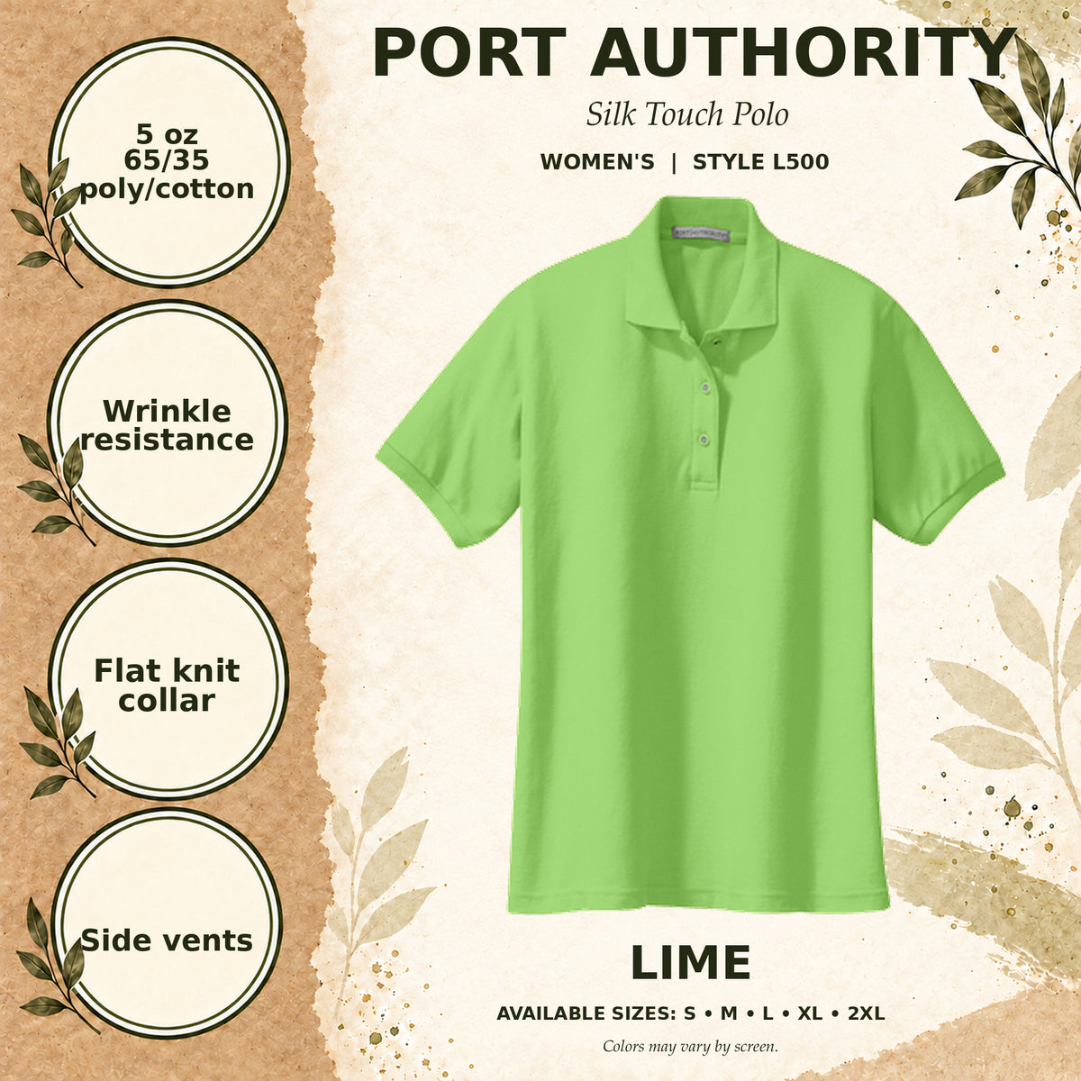 Port Authority Silk Touch Women's Polo — Lime, fabric and garment details