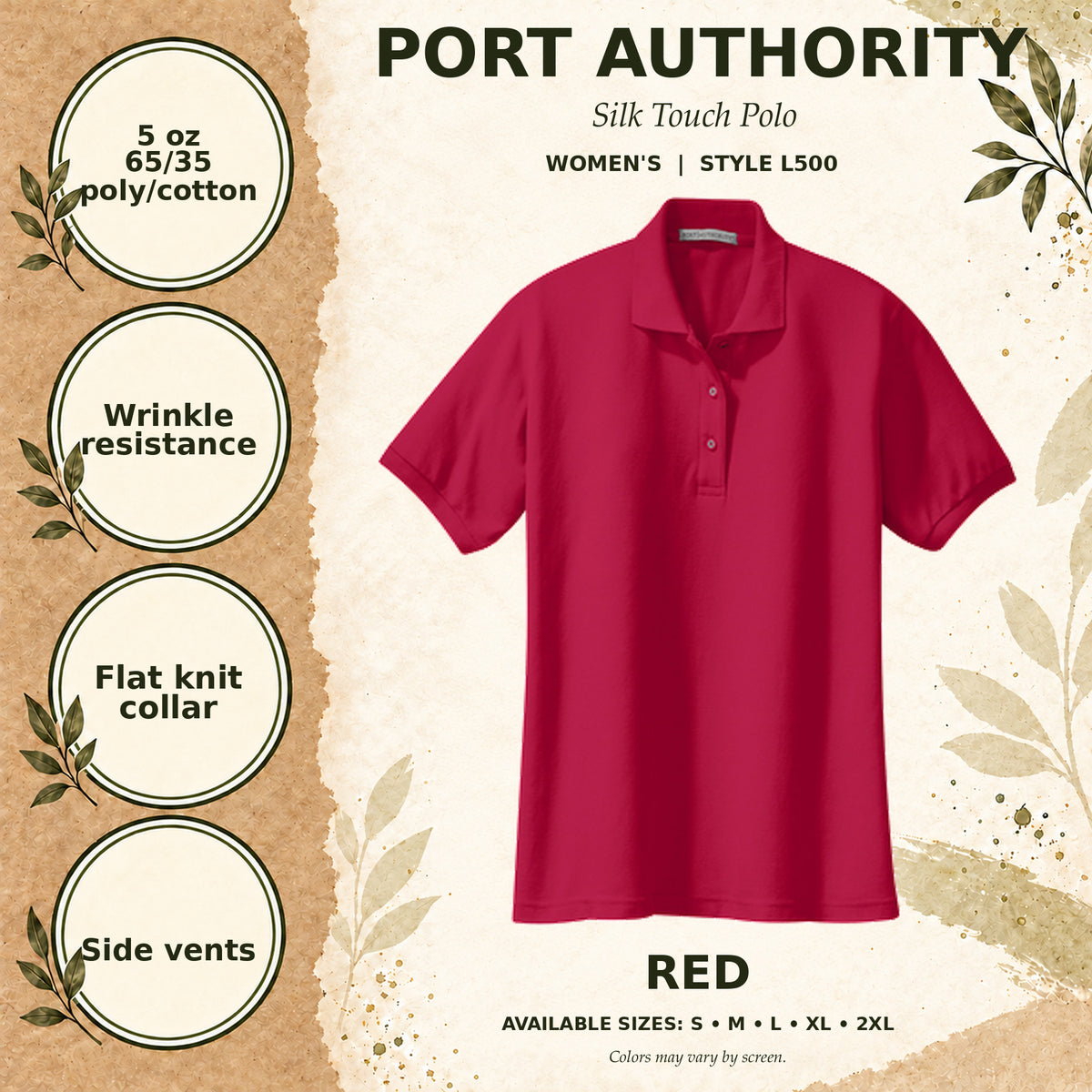 Port Authority Silk Touch Women's Polo — Red, fabric and garment details