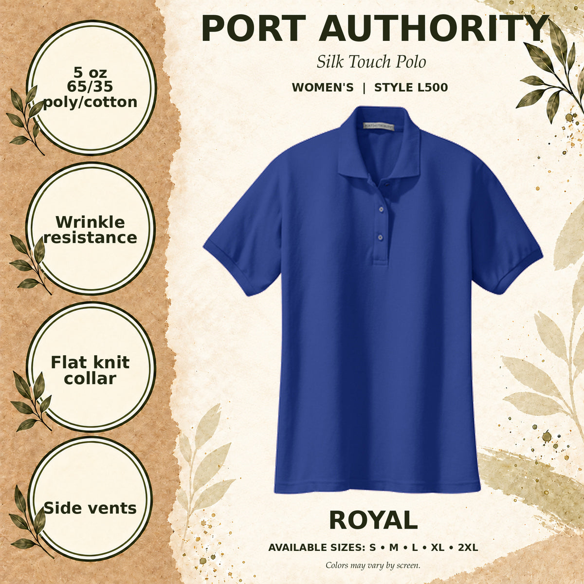 Port Authority Silk Touch Women's Polo — Royal, fabric and garment details