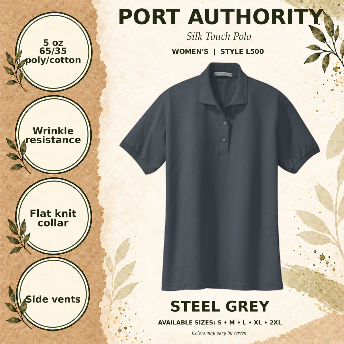 Port Authority Silk Touch Women's Polo — Steel Grey, fabric and garment details