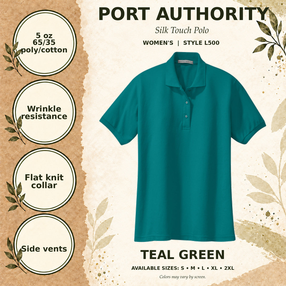 Port Authority Silk Touch Women's Polo — Teal Green, fabric and garment details
