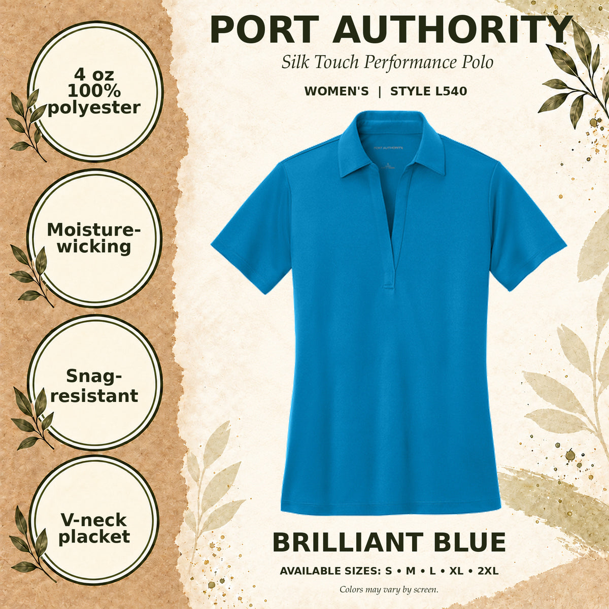 Port Authority Silk Touch Performance Women's Polo — Brilliant Blue, fabric and garment details