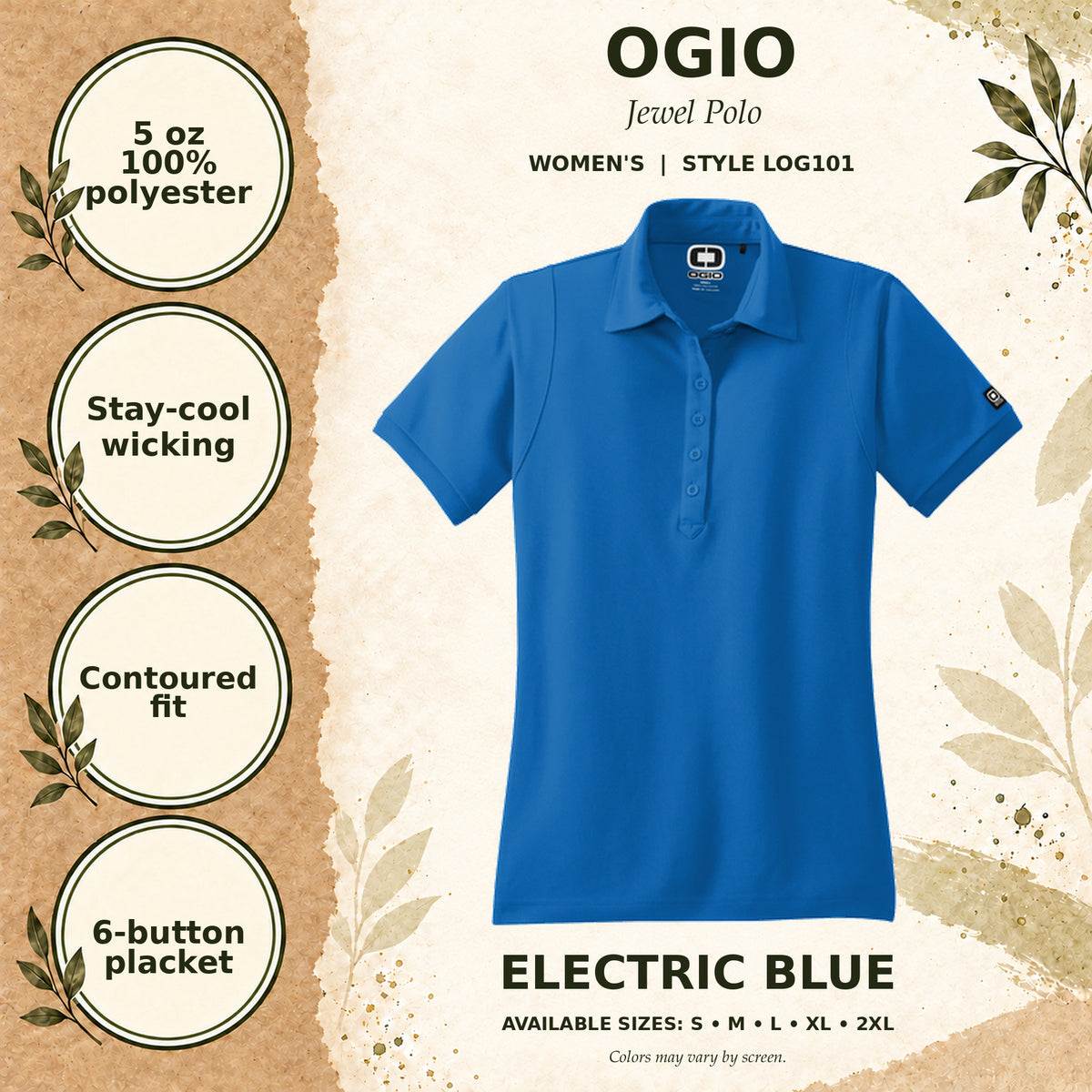 OGIO Jewel Women's Polo — Electric Blue, fabric and garment details