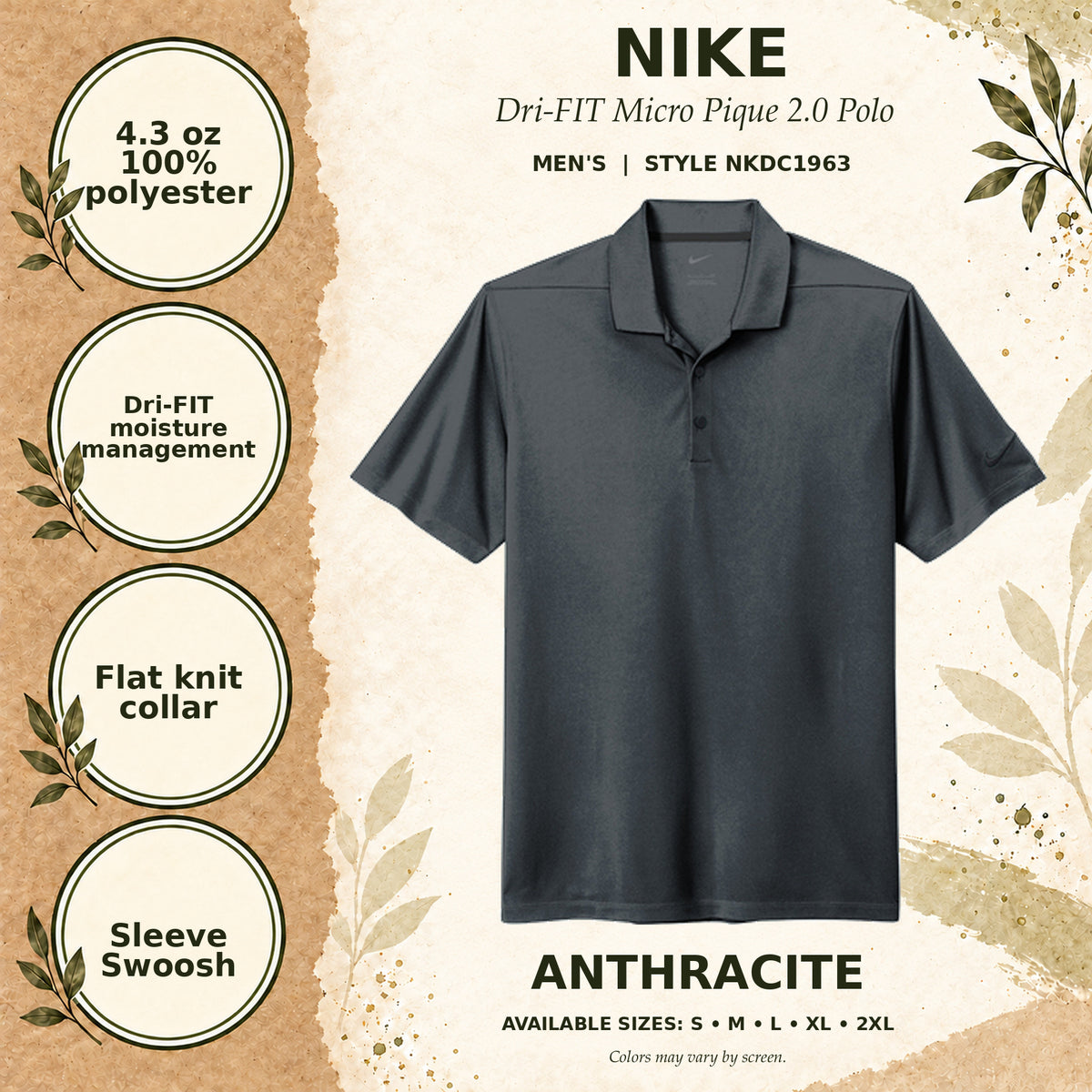 Nike Dri-FIT Micro Pique 2.0 Men's Polo — Anthracite, fabric and garment details