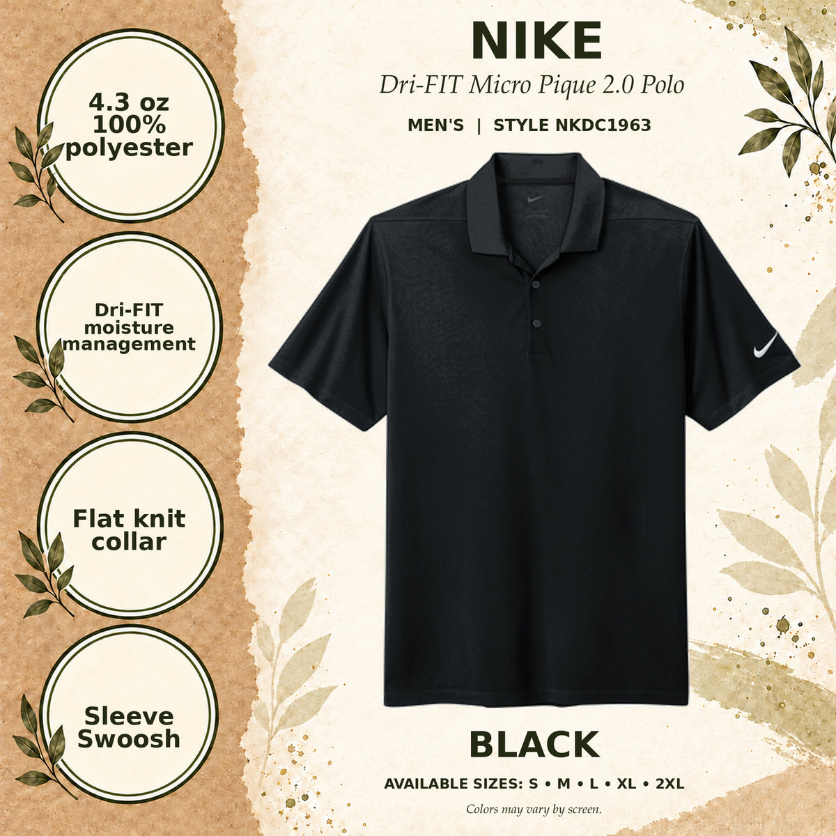 Nike Dri-FIT Micro Pique 2.0 Men's Polo — Black, fabric and garment details