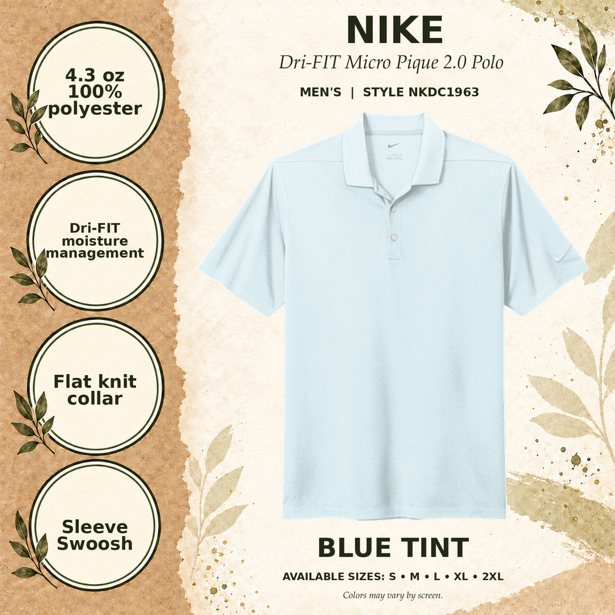 Nike Dri-FIT Micro Pique 2.0 Men's Polo — Blue Tint, fabric and garment details