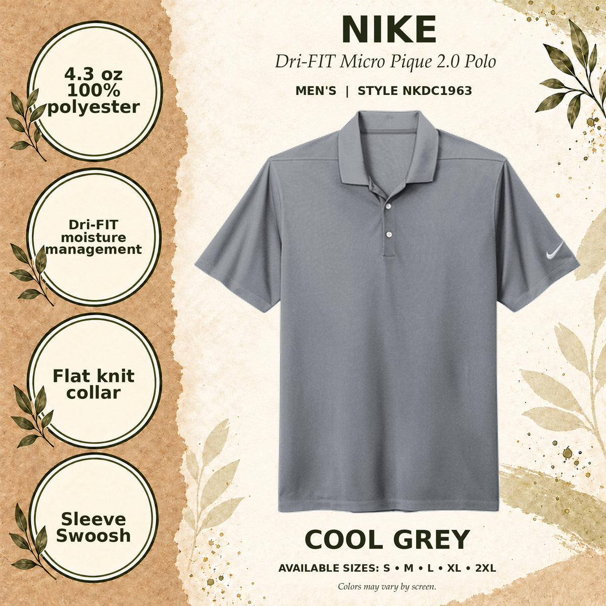 Nike Dri-FIT Micro Pique 2.0 Men's Polo — Cool Grey, fabric and garment details