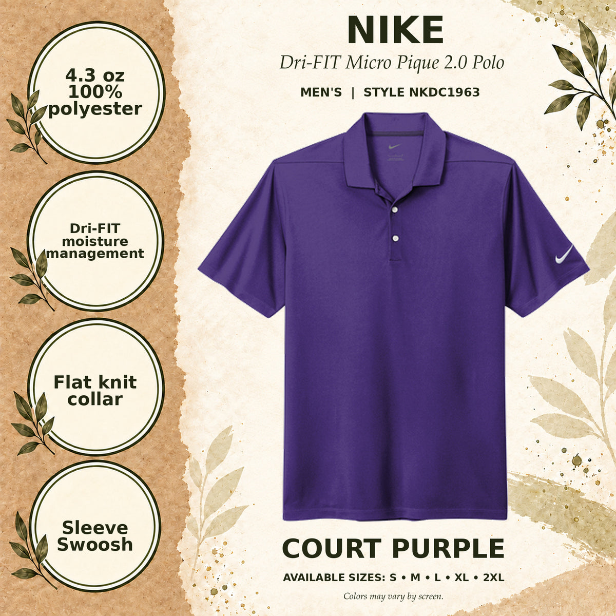 Nike Dri-FIT Micro Pique 2.0 Men's Polo — Court Purple, fabric and garment details