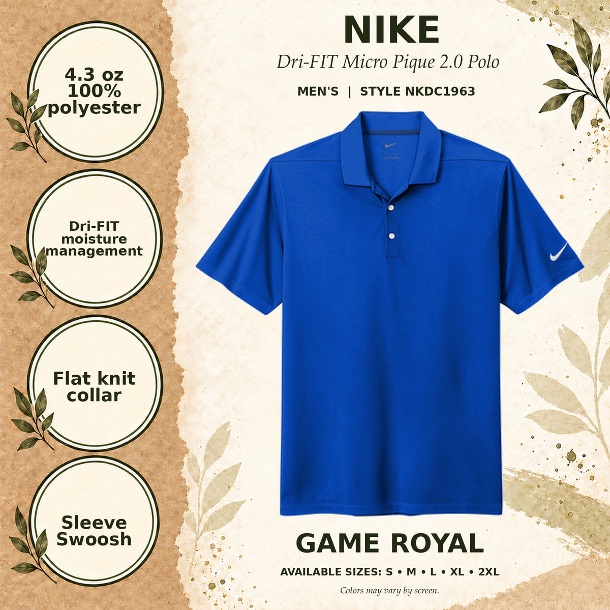 Nike Dri-FIT Micro Pique 2.0 Men's Polo — Game Royal, fabric and garment details