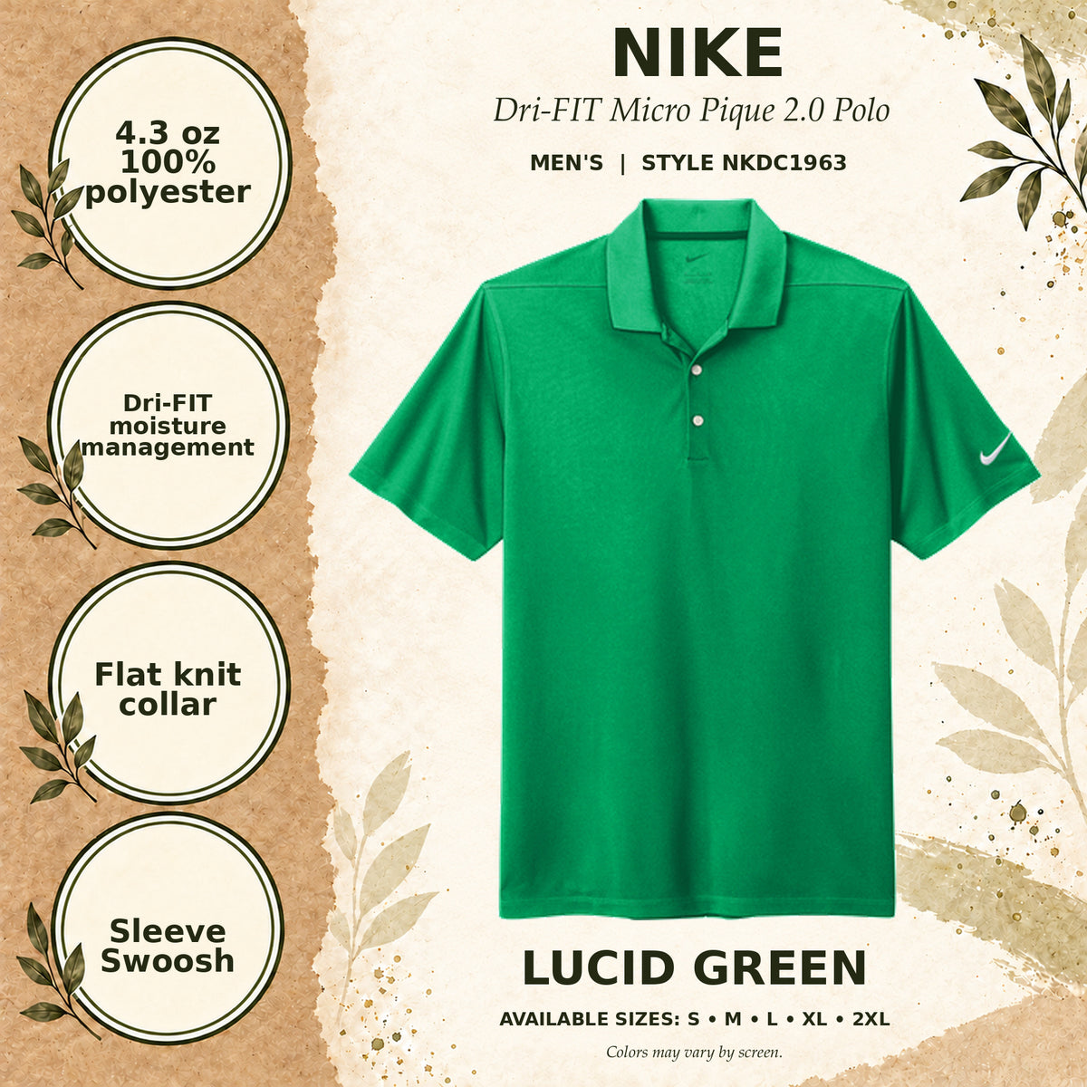 Nike Dri-FIT Micro Pique 2.0 Men's Polo — Lucid Green, fabric and garment details