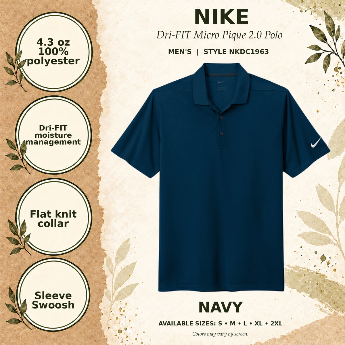 Nike Dri-FIT Micro Pique 2.0 Men's Polo — Navy, fabric and garment details