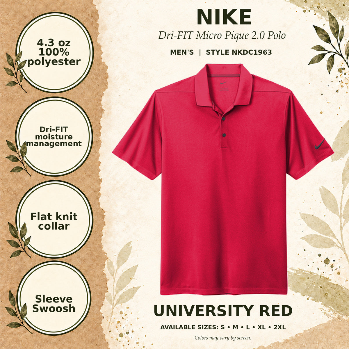 Nike Dri-FIT Micro Pique 2.0 Men's Polo — University Red, fabric and garment details