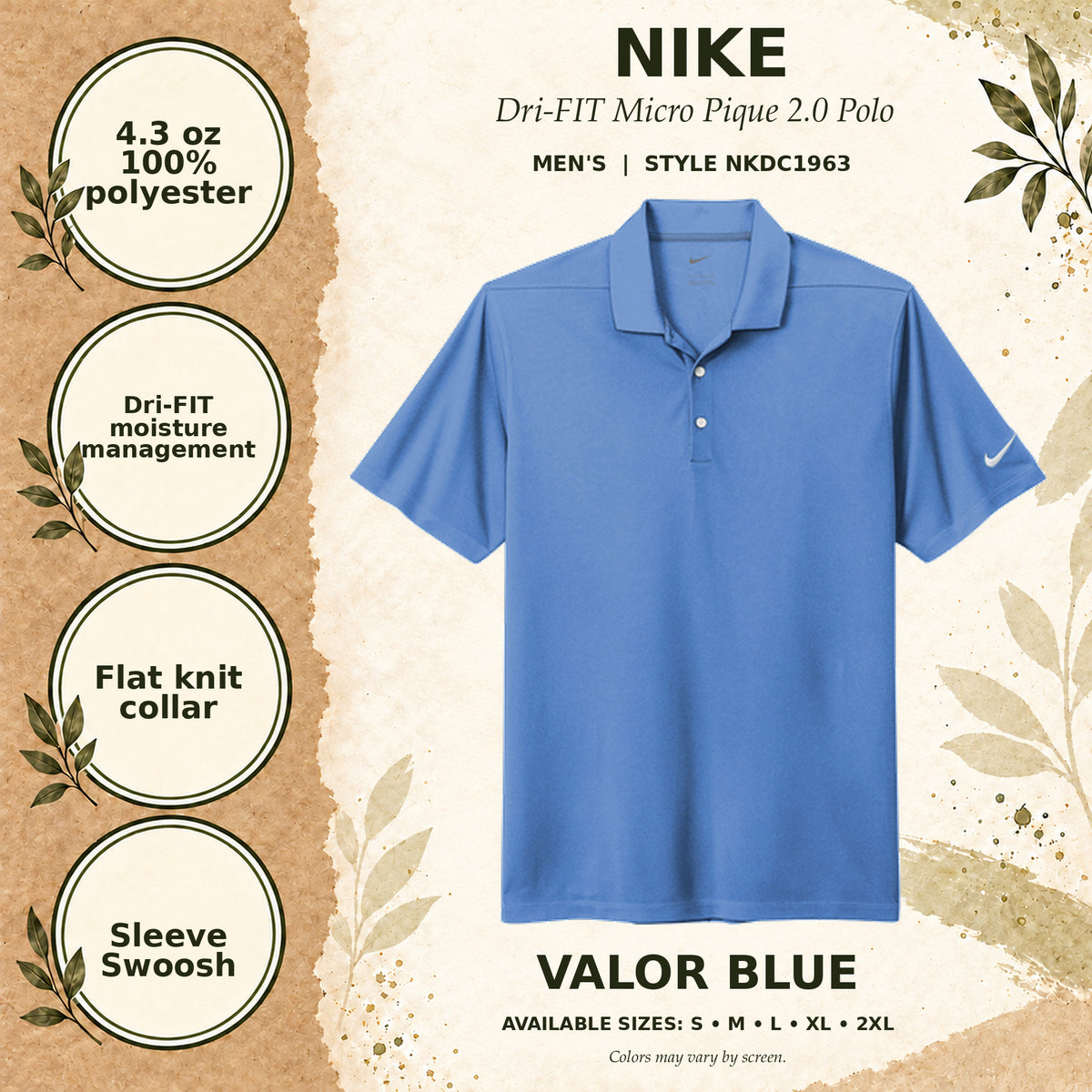 Nike Dri-FIT Micro Pique 2.0 Men's Polo — Valor Blue, fabric and garment details
