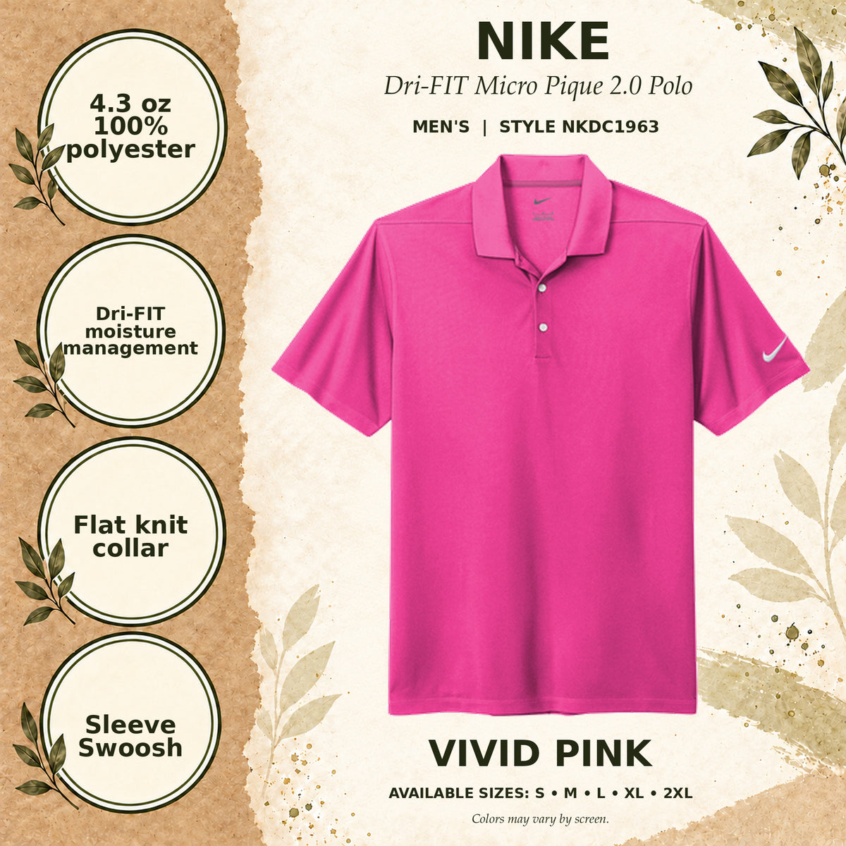 Nike Dri-FIT Micro Pique 2.0 Men's Polo — Vivid Pink, fabric and garment details