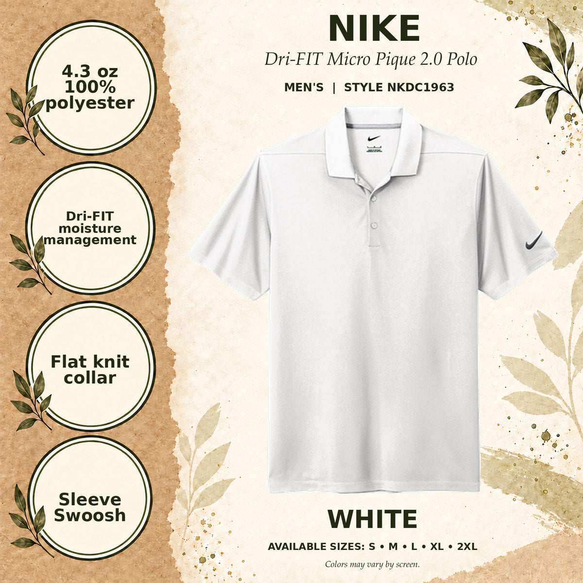 Nike Dri-FIT Micro Pique 2.0 Men's Polo — White, fabric and garment details