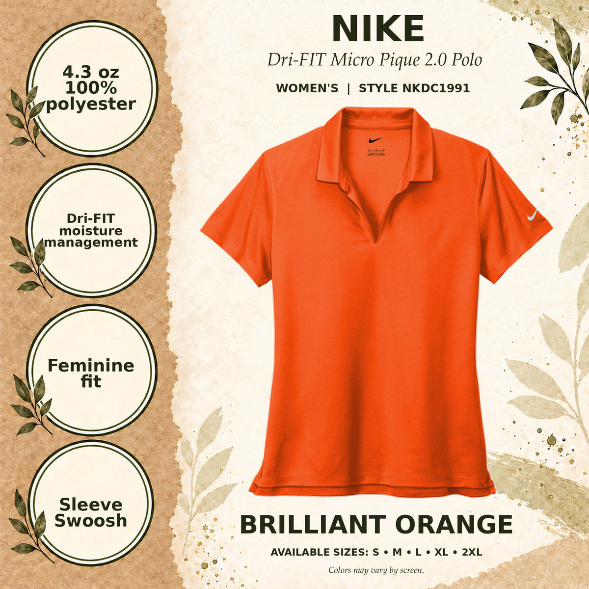 Nike Dri-FIT Micro Pique 2.0 Women's Polo — Brilliant Orange, fabric and garment details
