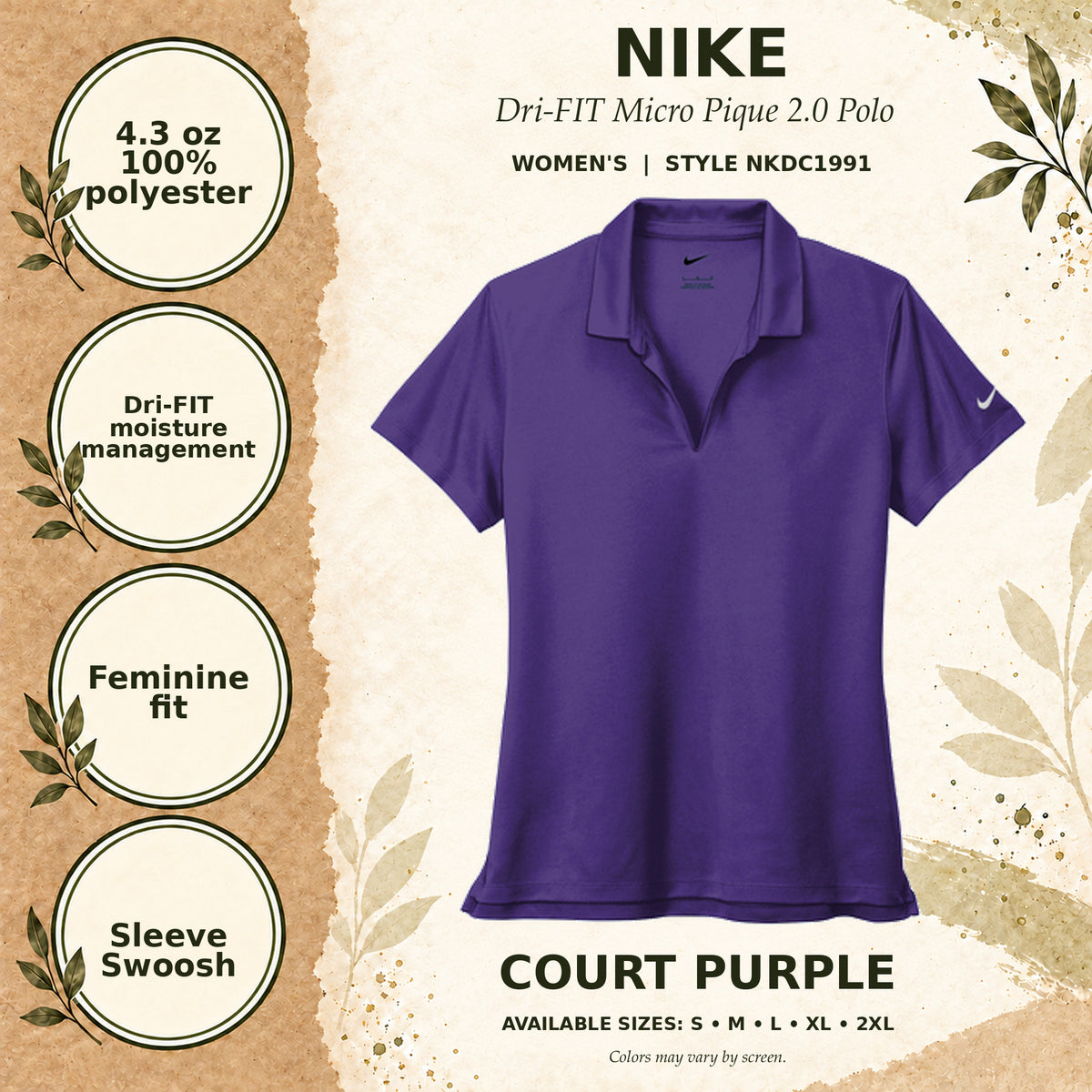 Nike Dri-FIT Micro Pique 2.0 Women's Polo — Court Purple, fabric and garment details