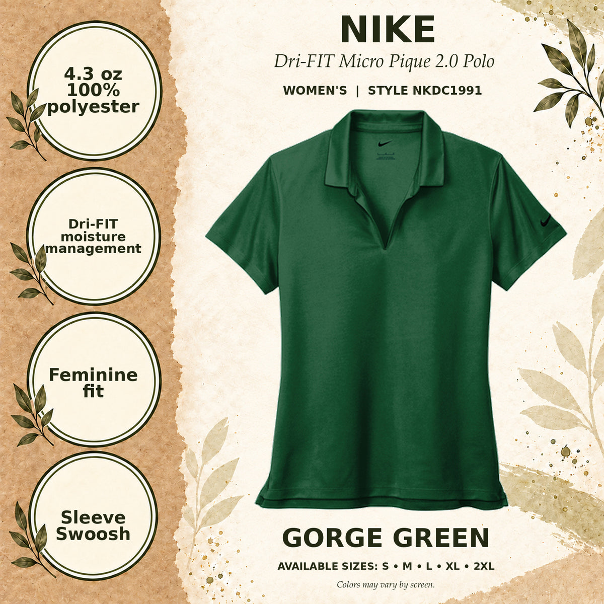Nike Dri-FIT Micro Pique 2.0 Women's Polo — Gorge Green, fabric and garment details