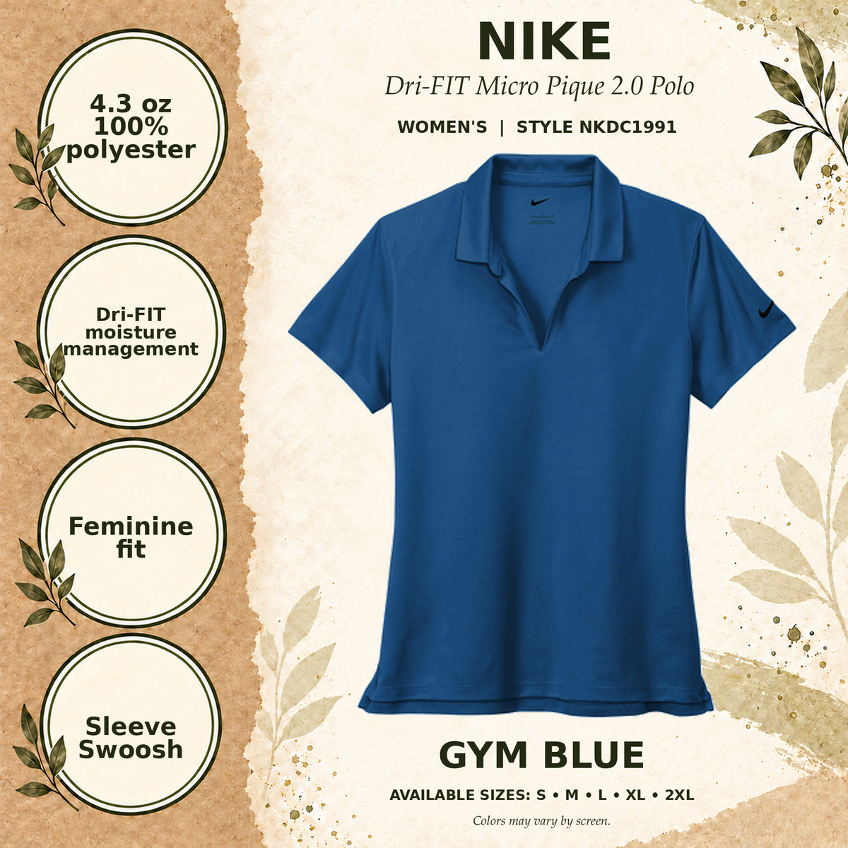 Nike Dri-FIT Micro Pique 2.0 Women's Polo — Gym Blue, fabric and garment details