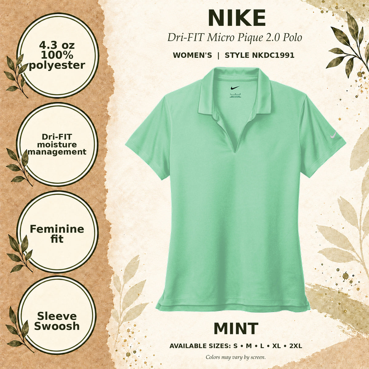 Nike Dri-FIT Micro Pique 2.0 Women's Polo — Mint, fabric and garment details