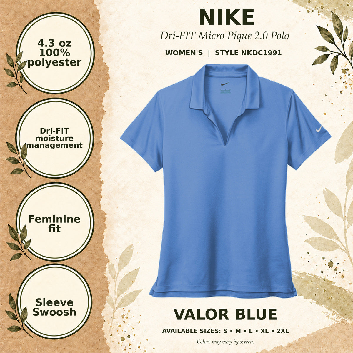 Nike Dri-FIT Micro Pique 2.0 Women's Polo — Valor Blue, fabric and garment details