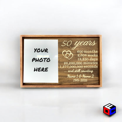 Personalized Vertical Large Metal Photo in Magnetic Shadowbox Frame with Custom 50 Year Anniversary Engraving - Personalized Gift - Wall Art