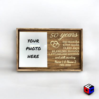 Personalized Vertical Large Metal Photo in Magnetic Shadowbox Frame with Custom 50 Year Anniversary Engraving - Personalized Gift - Wall Art