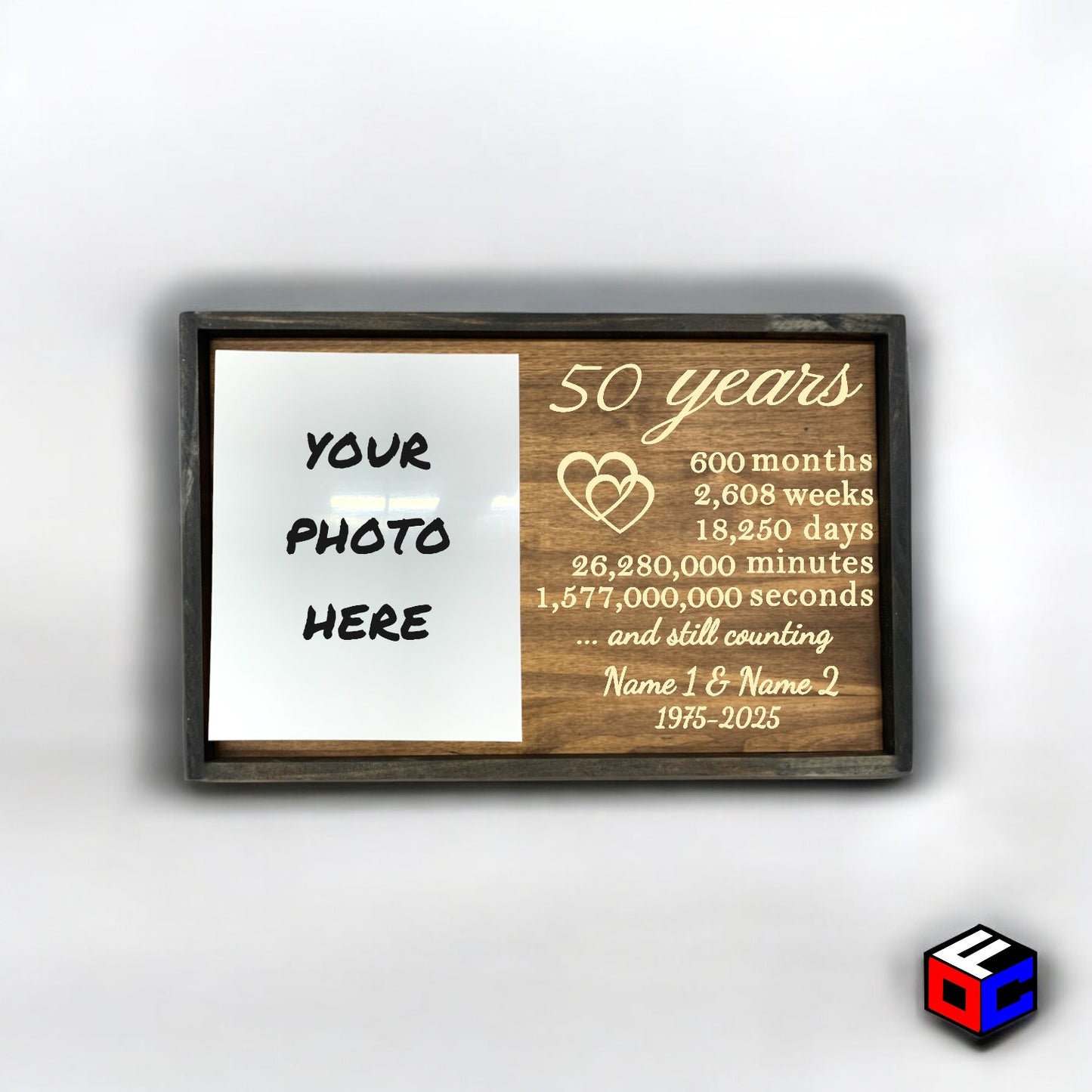 Personalized Vertical Large Metal Photo in Magnetic Shadowbox Frame with Custom 50 Year Anniversary Engraving - Personalized Gift - Wall Art