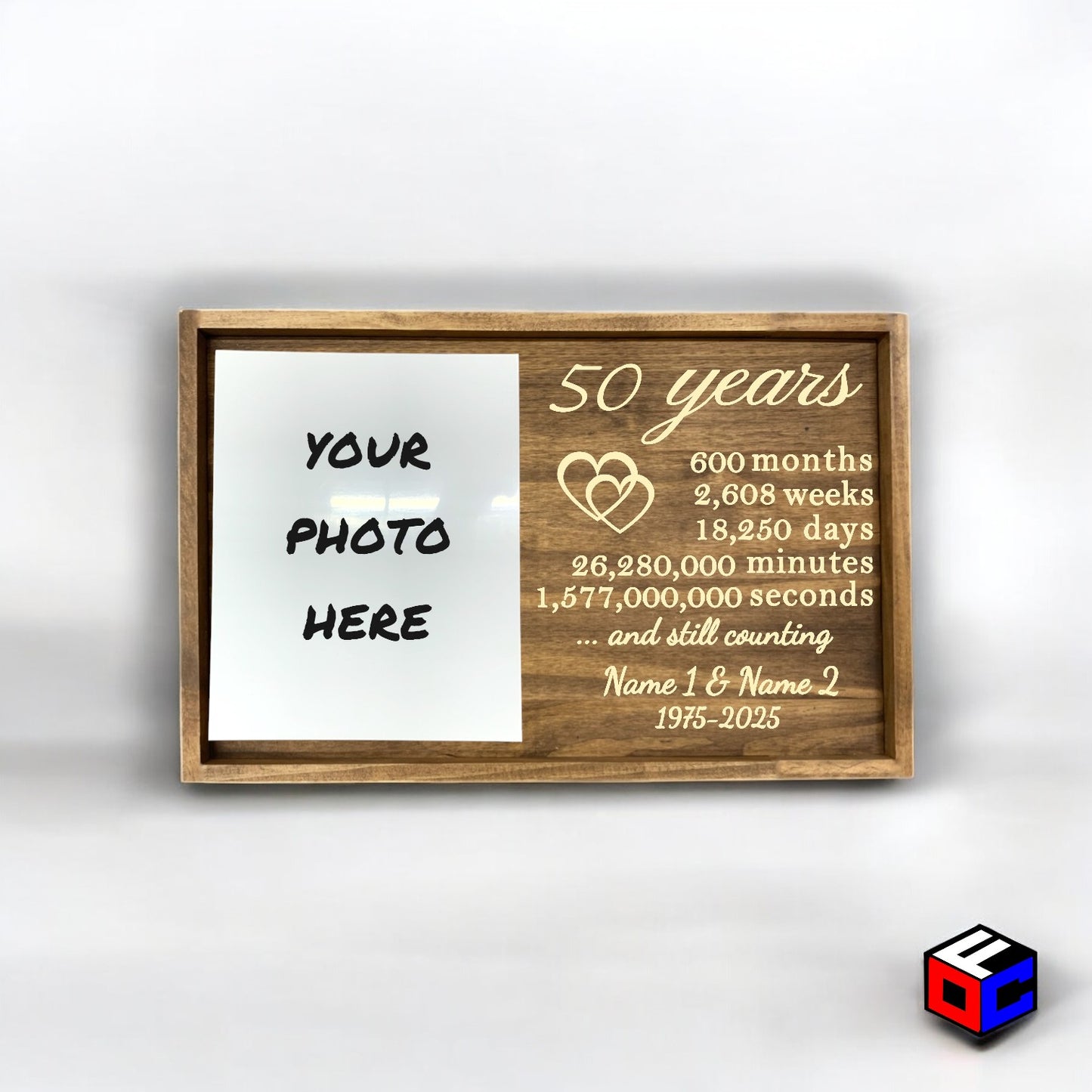 Personalized Vertical Large Metal Photo in Magnetic Shadowbox Frame with Custom 50 Year Anniversary Engraving - Personalized Gift - Wall Art