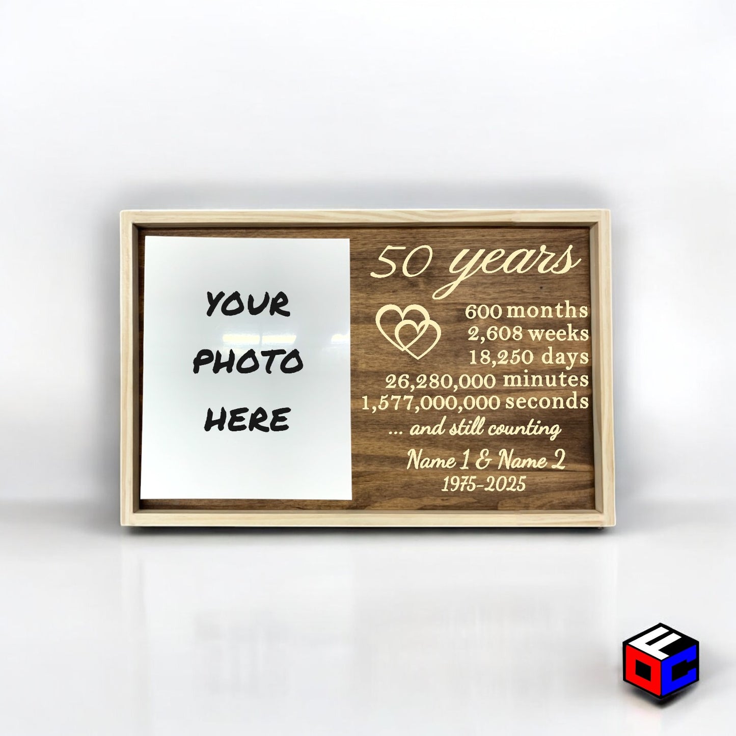 Personalized Vertical Large Metal Photo in Magnetic Shadowbox Frame with Custom 50 Year Anniversary Engraving - Personalized Gift - Wall Art