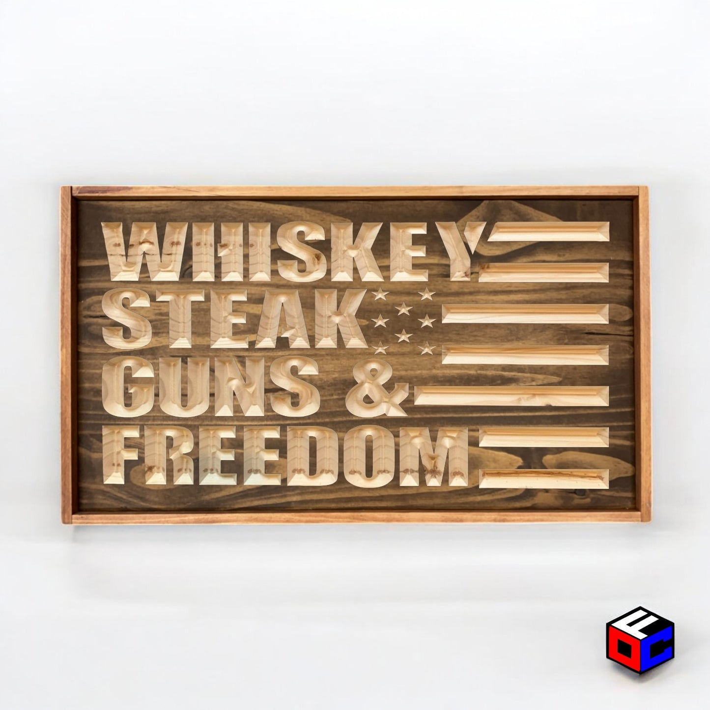 Whiskey Steak Guns & Freedom - Natural Engraved Sign