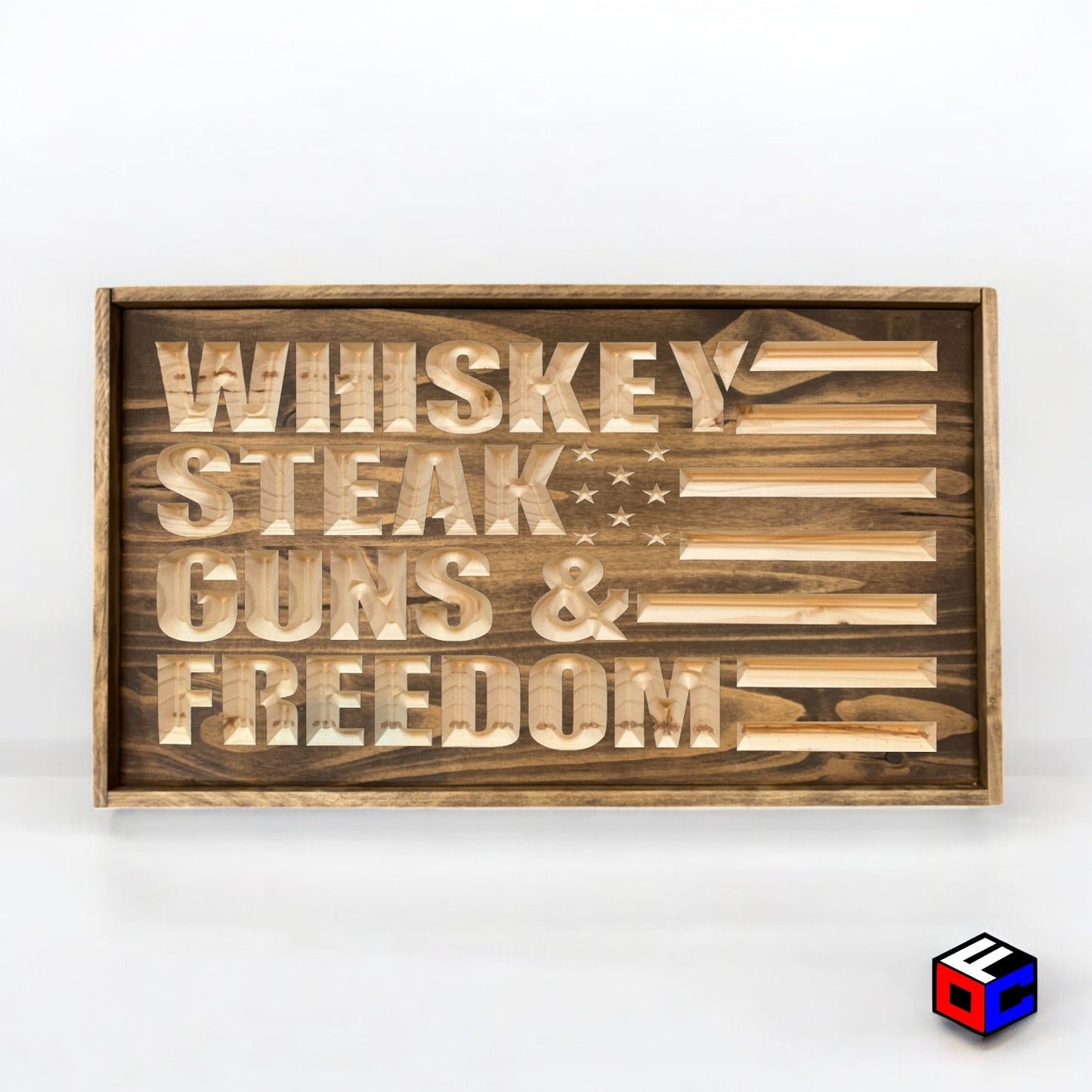 Whiskey Steak Guns & Freedom - Natural Engraved Sign