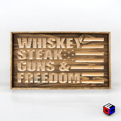 Whiskey Steak Guns & Freedom - Natural Engraved Sign