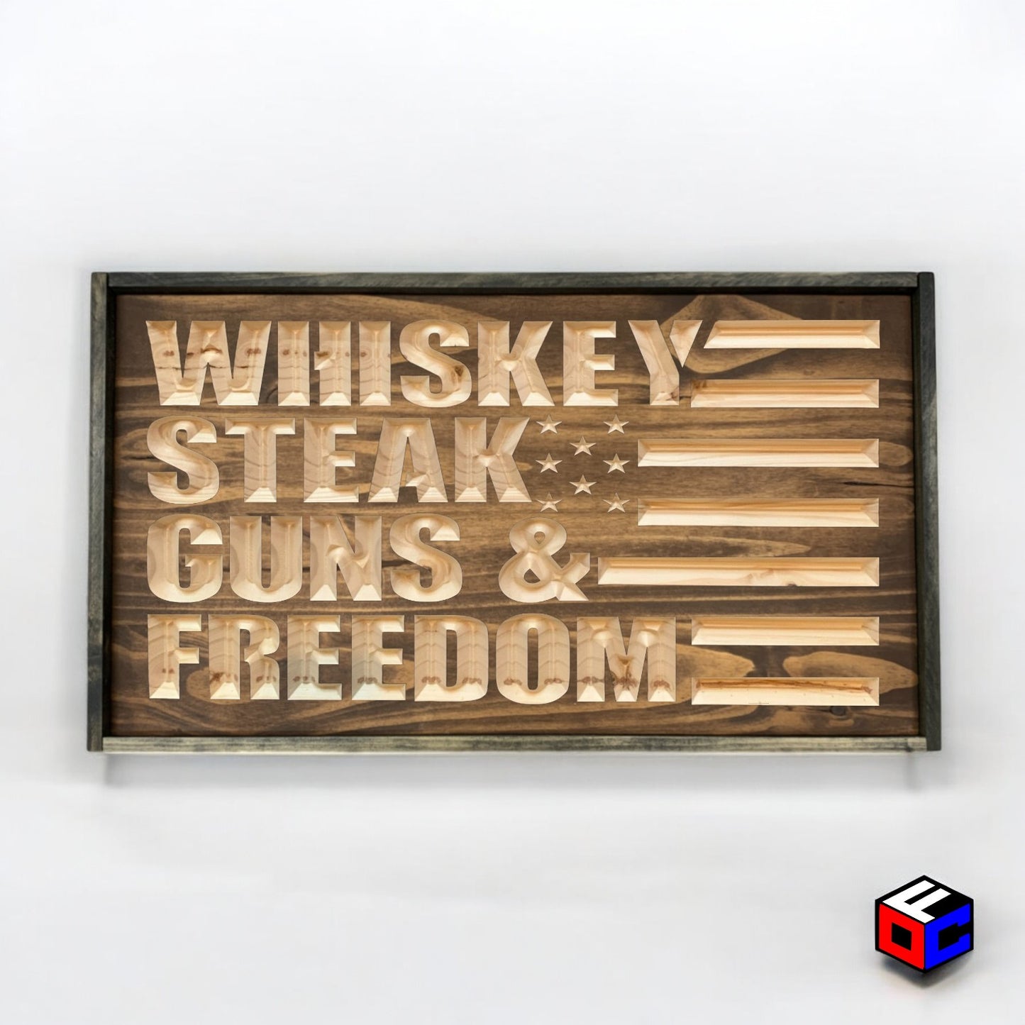 Whiskey Steak Guns & Freedom - Natural Engraved Sign