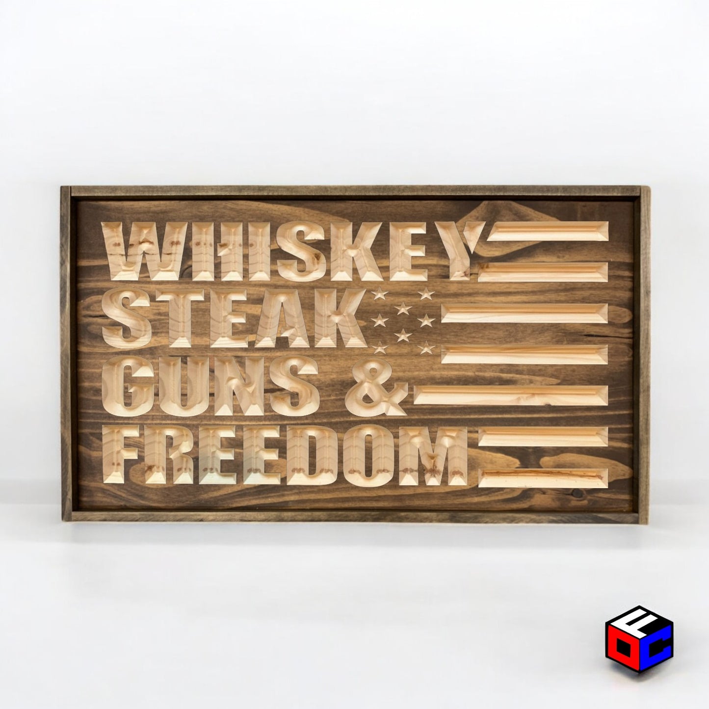 Whiskey Steak Guns & Freedom - Natural Engraved Sign